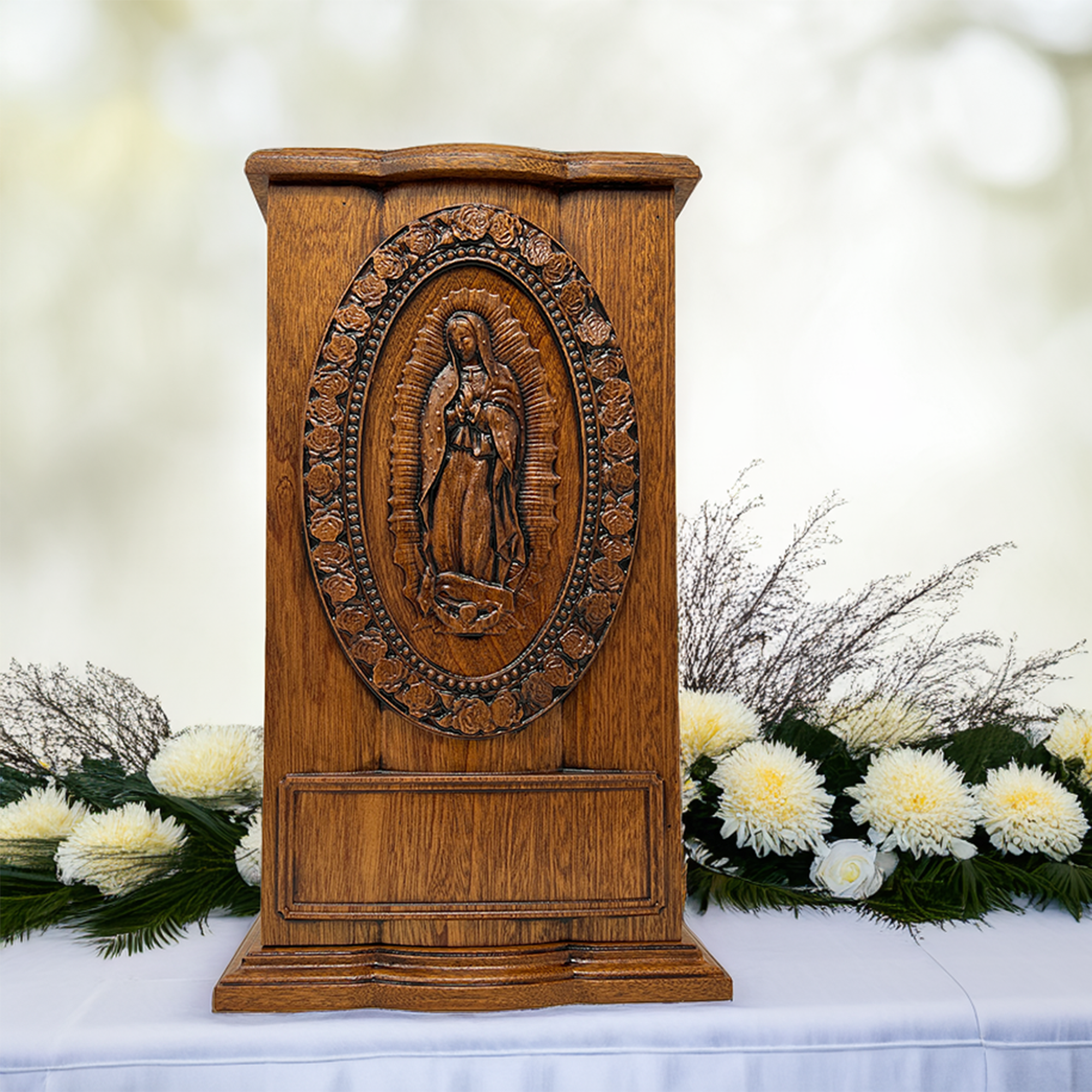 Our Lady of Guadalupe Upright Urn including shipping to Canada and inscription
