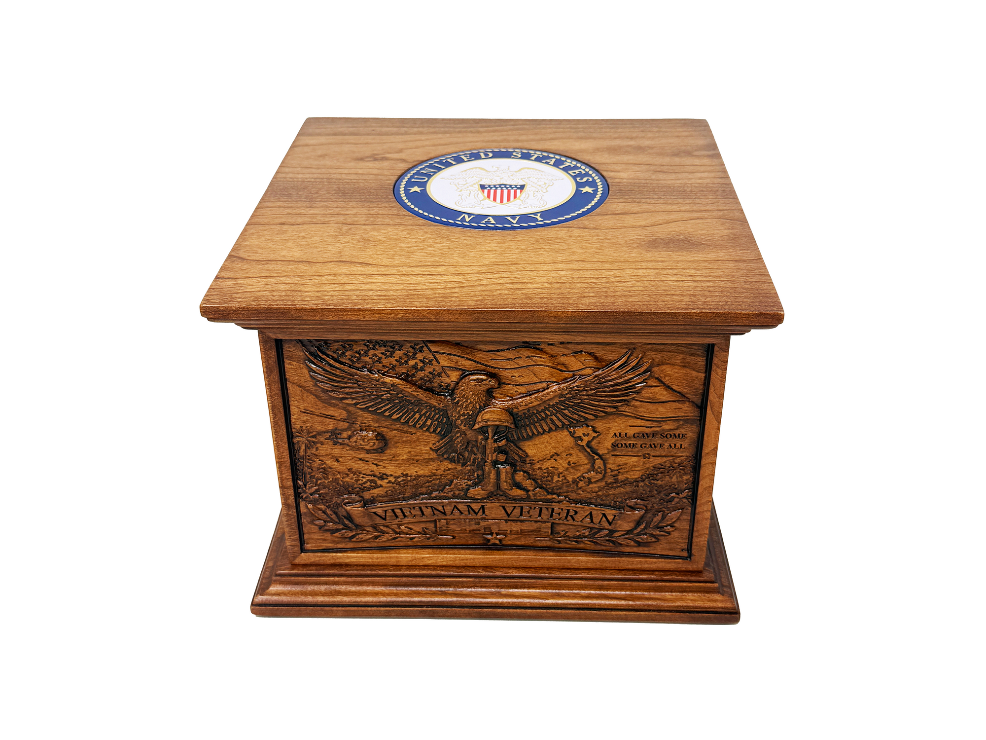 Vietnam Navy Veteran Urn sized for Arlington National Cemetery From Solid Cherry Hardwood /Urn for Human Ashes/ Made in USA