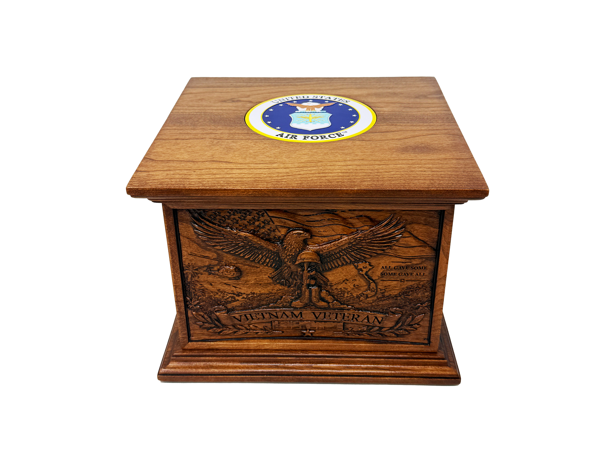 Vietnam Air Force Veteran Urn sized for Arlington National Cemetery From Solid Cherry Hardwood /Urn for Human Ashes/ Made in USA