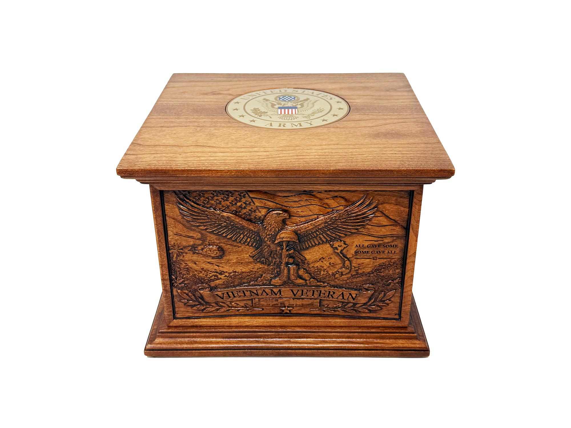 Vietnam Army Veteran Urn sized for Arlington National Cemetery From Solid Cherry Hardwood /Urn for Human Ashes/ Made in USA