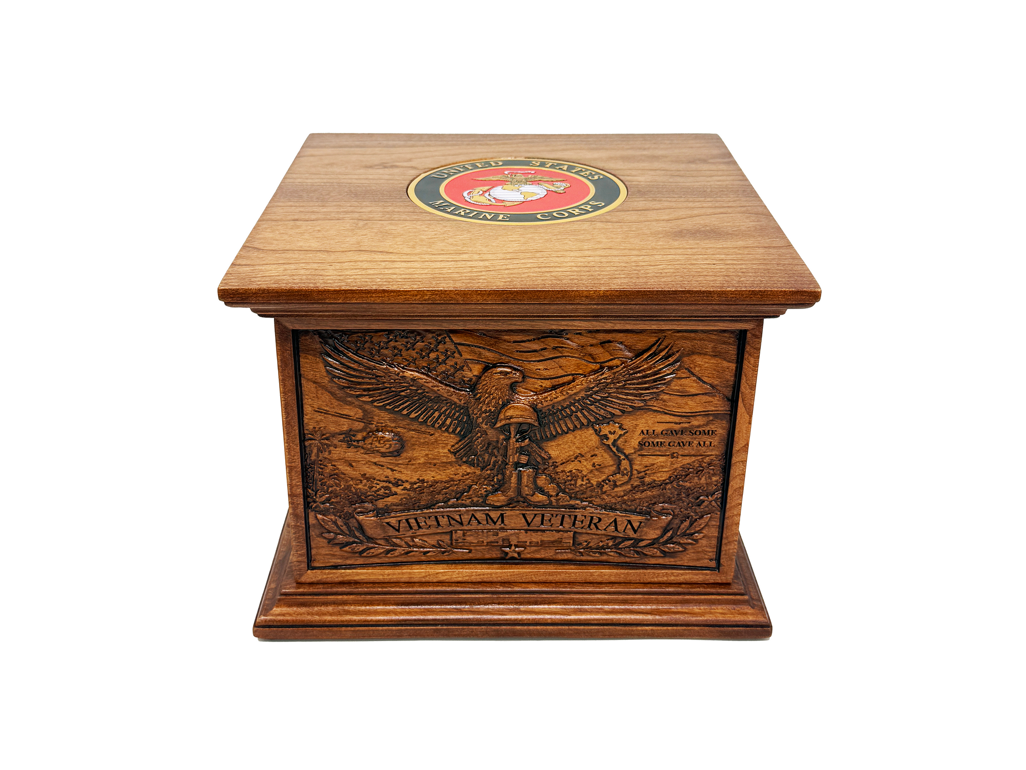Vietnam Veteran Marine Urn sized for Arlington National Cemetery From Solid Cherry Hardwood /Urn for Human Ashes/ Made in USA