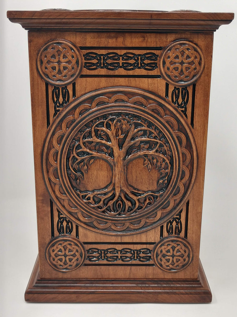 Celtic Tree of Life Urn carved in Cherry Hardwood