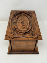 Load image into Gallery viewer, Wooden Cremation Urn with Jesus Praying Carving in Adult and Companion Size
