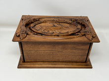 Load image into Gallery viewer, Wooden Cremation Urn with Jesus Praying Carving in Adult and Companion Size
