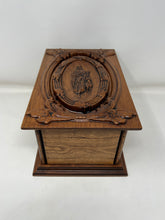 Load image into Gallery viewer, Wooden Cremation Urn with Jesus Our Shepherd Carving in Adult and Companion Size
