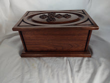 Load image into Gallery viewer, Handmade Carved Memorial Cremation Urn with Ornate Scroll Cross Carving
