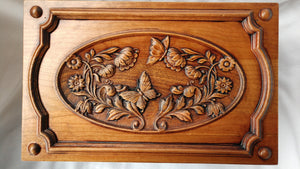 Handmade Carved Memorial Cremation Urn with Flowers and Butterflies