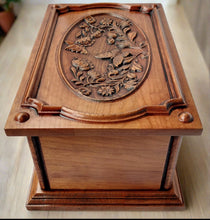 Load image into Gallery viewer, Handmade Carved Memorial Cremation Urn with Flowers and Butterflies
