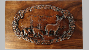 Handmade Carved Memorial Cremation Urn with Elk Mountain Scene Carving