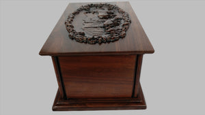 Handmade Carved Memorial Cremation Urn with Elk Mountain Scene Carving