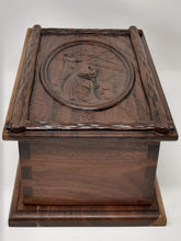 Load image into Gallery viewer, Carved Walnut Urn For The Fisherman
